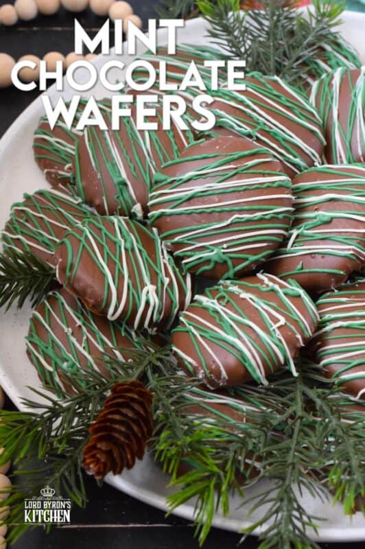 These Mint Chocolate Wafers are prepared with a deep, rich, chocolate cookie base.  Made extra chocolatey with good cocoa and melted chocolate, these cookies are infused with lots of mint flavour.  And, Christmas baking is never complete without a good drizzle of melted chocolate! #wafer #mint #chocolate #cookies