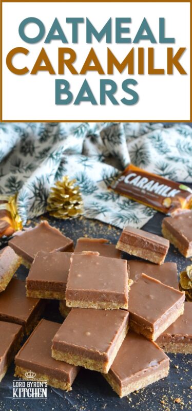 Inspired by Australia's Anzac bars, these Oatmeal Caramilk Bars were developed using common North American ingredients that are more readily available.  It's hard to believe these delicious cookies are prepared with only four ingredients! And, they're no-bake too which is always a bonus! #caramilk #cadbury #anzac #bars #squares #nobake