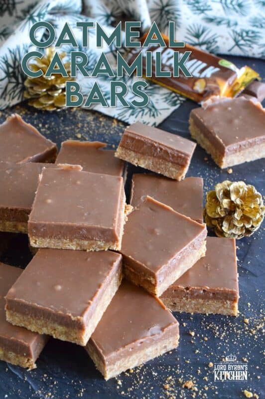 Inspired by Australia's Anzac bars, these Oatmeal Caramilk Bars were developed using common North American ingredients that are more readily available.  It's hard to believe these delicious cookies are prepared with only four ingredients! And, they're no-bake too which is always a bonus! #caramilk #cadbury #anzac #bars #squares #nobake