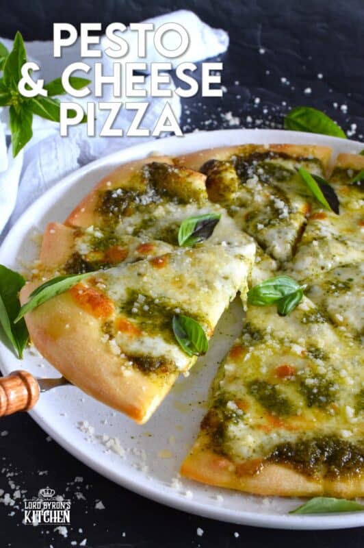 There is no steadfast rule that states pizza must be prepared with tomato sauce and the proof can be found right here in this Pesto and Cheese Pizza recipe! Start with a quick and easy homemade pesto sauce and a very simple pizza dough - you can use store-bought pesto and dough too! Either way, this pizza is bound to impress! #pizza #pesto #basil #vegetarian #cheese
