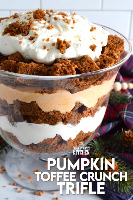 This Pumpkin Toffee Crunch version draws inspiration from the classic English trifle and adds a North American twist by infusing many familiar pumpkin spices and flavours. Less than thirty minutes from start to finish, this no-bake trifle uses store-bought prepared ingredients to make the most delicious and swoon-worthy dessert! #pumpkinspice #trifle #nobake #toffee