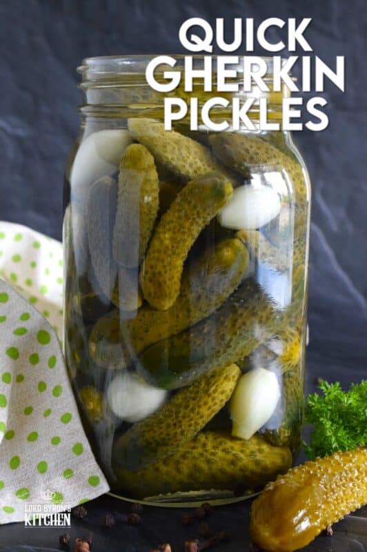 Call them gherkins, baby pickles, or cornichons - all three names apply here, but don't forget to describe these Quick Gherkin Pickles as delicious and crave-worthy!  No canning equipment or canning knowledge is necessary here because this is a quick pickle recipe.  It's easy to prepare just one large jar and store it in your fridge ready for your snacking needs and charcuterie plating! #gherkin #cornichon #pickles #quick #refrigerator