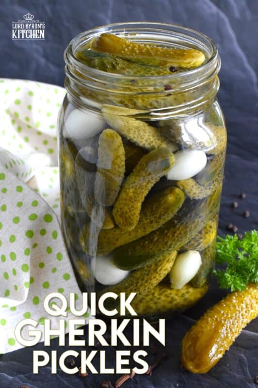 Call them gherkins, baby pickles, or cornichons - all three names apply here, but don't forget to describe these Quick Gherkin Pickles as delicious and crave-worthy!  No canning equipment or canning knowledge is necessary here because this is a quick pickle recipe.  It's easy to prepare just one large jar and store it in your fridge ready for your snacking needs and charcuterie plating! #gherkin #cornichon #pickles #quick #refrigerator