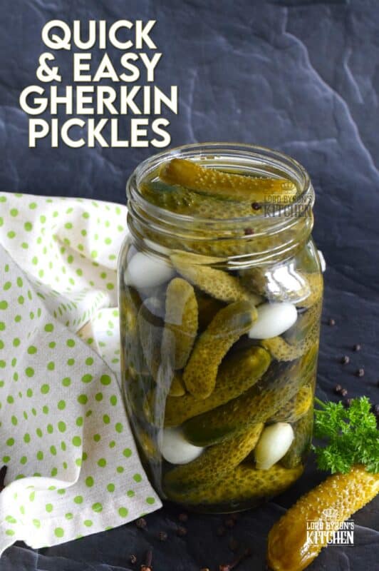 Call them gherkins, baby pickles, or cornichons - all three names apply here, but don't forget to describe these Quick Gherkin Pickles as delicious and crave-worthy!  No canning equipment or canning knowledge is necessary here because this is a quick pickle recipe.  It's easy to prepare just one large jar and store it in your fridge ready for your snacking needs and charcuterie plating! #gherkin #cornichon #pickles #quick #refrigerator
