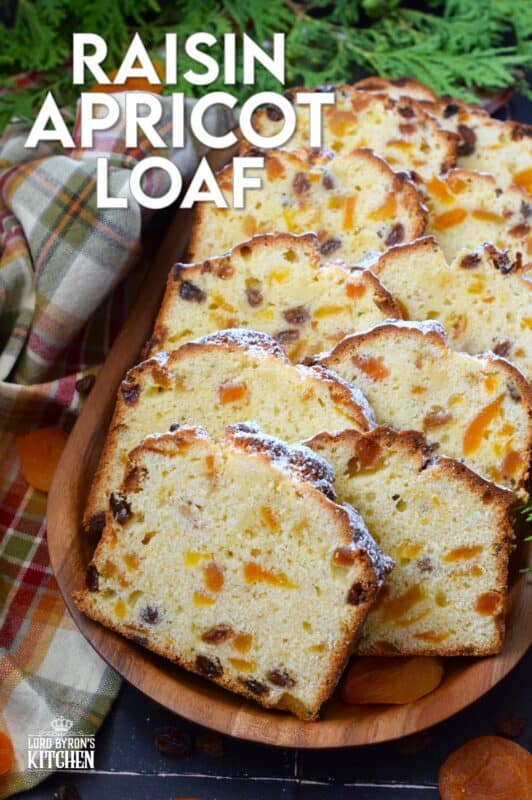 Loaded with dried apricots and raisins and prepared with cream cheese, this Raisin Apricot Loaf is dense, moist, and absolutely delicious! This is one of those confections that doubles as a wonderful after dinner dessert or an indulgent afternoon treat! #loaf #bread #dried #apricot #raisin