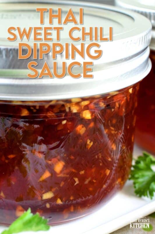 You'll find a thousand ways to use this Thai Sweet Chili Dipping Sauce! It's a little spicy, a little sweet, and a little acidic, which makes a great dip for spring rolls! Spoon some over fried rice or use it as a marinade for chicken or pork. These jars make great gifts too! #dippingsauce #chilisauce #sweet #spicy #thai #dip