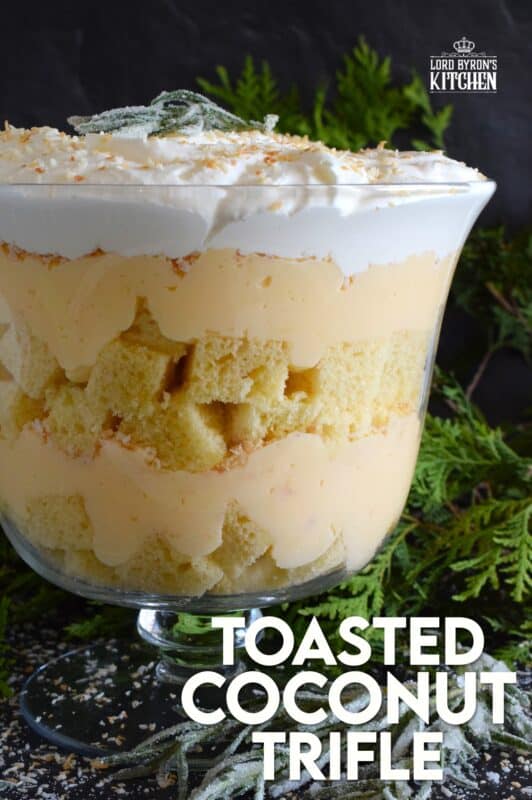 For all of my fellow coconut aficionados, this one is for you! Prepared with toasted coconut, coconut pound cake, and coconut cream filling, you're sure to get your coconut fix with a big bite of this Toasted Coconut Trifle! One of the easiest desserts to prepare, but with gorgeous presentation results! #trifle #toasted #coconut #cream #pie 