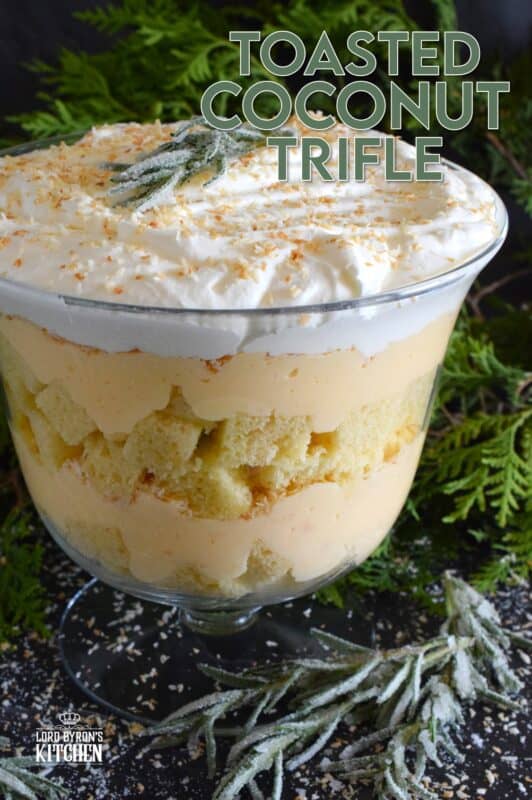For all of my fellow coconut aficionados, this one is for you! Prepared with toasted coconut, coconut pound cake, and coconut cream filling, you're sure to get your coconut fix with a big bite of this Toasted Coconut Trifle! One of the easiest desserts to prepare, but with gorgeous presentation results! #trifle #toasted #coconut #cream #pie 