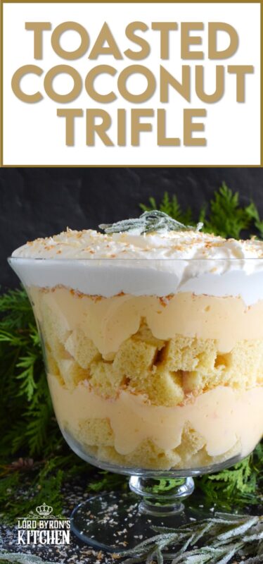 For all of my fellow coconut aficionados, this one is for you! Prepared with toasted coconut, coconut pound cake, and coconut cream filling, you're sure to get your coconut fix with a big bite of this Toasted Coconut Trifle! One of the easiest desserts to prepare, but with gorgeous presentation results! #trifle #toasted #coconut #cream #pie 