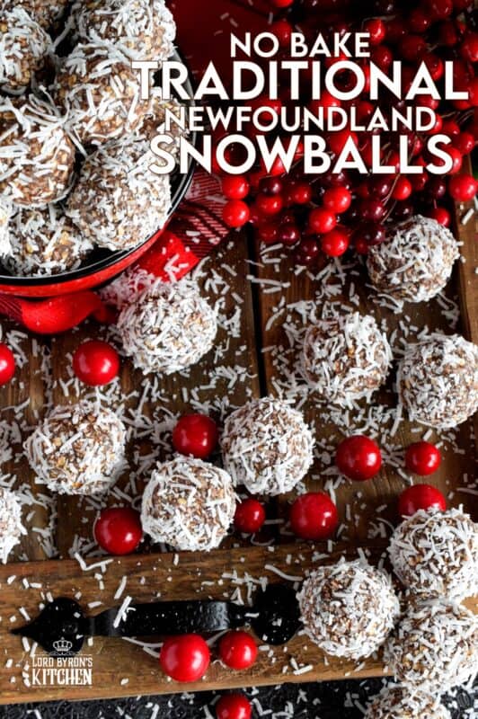 One of the most recognized confections in Newfoundland, these traditional snowballs are a no-bake version with lots of chocolate and coconut flavour! These delicious treats show up in almost every household at Christmastime, but in our home, they were eaten and enjoyed throughout the year! #nobake #snowballs #newfoundland #traditional #christmas