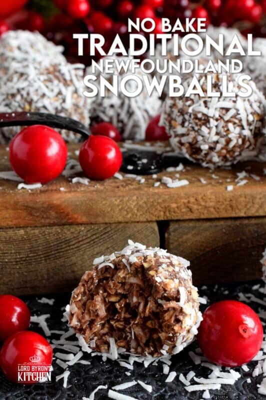 One of the most recognized confections in Newfoundland, these traditional snowballs are a no-bake version with lots of chocolate and coconut flavour! These delicious treats show up in almost every household at Christmastime, but in our home, they were eaten and enjoyed throughout the year! #nobake #snowballs #newfoundland #traditional #christmas