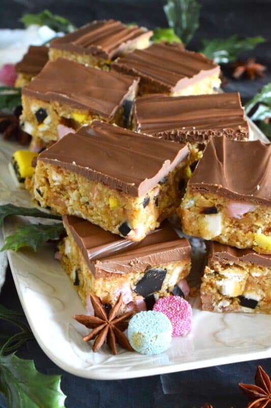 For as long as I can remember, these strongly flavoured chewy candies have been present in our home at Christmastime. I'm talking about Allsorts and this year, I'm incorporating them into a no-bake confection. These licorice squares are uniquely delicious! #allsorts #licorice #candy #squares #nobake #christmas