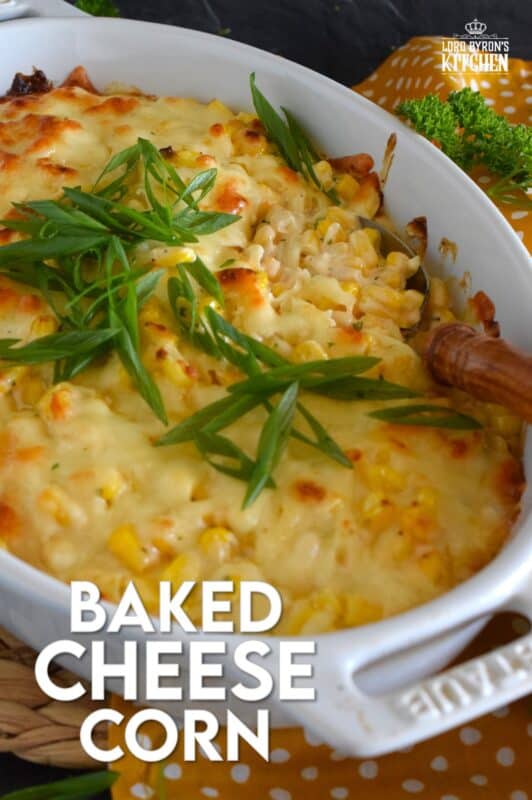 It's the last of summer fresh corn, so rather than serving the same corn on the cob, kick up the flavour and texture with this Baked Cheese Corn! Prepare the whole thing ahead of time - even a day or two in advance! - and pop it in the oven for 15 minutes just before you are ready to eat!  It's easy, it's cheesy, and it's delicious! #corn #cheesecorn #cheesy #baked #side #vegetable