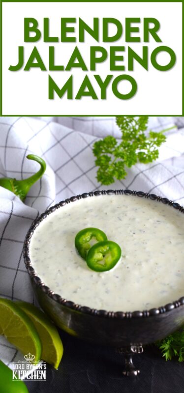 This spicy mayonnaise has just a few basic ingredients and takes about five minutes to prepare. Blender Jalapeno Mayo uses store-bought mayonnaise and combines it with fresh jalapenos, ground black pepper, parsley, garlic, onion, and lime juice. It's a spread, it's a dip, and it's a sauce! #sauce #mayo #jalapeno #spicy