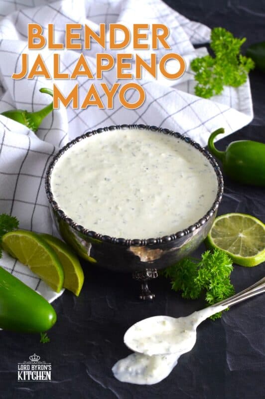 This spicy mayonnaise has just a few basic ingredients and takes about five minutes to prepare. Blender Jalapeno Mayo uses store-bought mayonnaise and combines it with fresh jalapenos, ground black pepper, parsley, garlic, onion, and lime juice. It's a spread, it's a dip, and it's a sauce! #sauce #mayo #jalapeno #spicy
