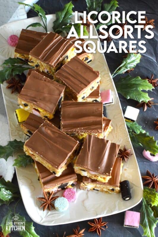 For as long as I can remember, these strongly flavoured chewy candies have been present in our home at Christmastime. I'm talking about Allsorts and this year, I'm incorporating them into a no-bake confection. These licorice squares are uniquely delicious! #allsorts #licorice #candy #squares #nobake #christmas