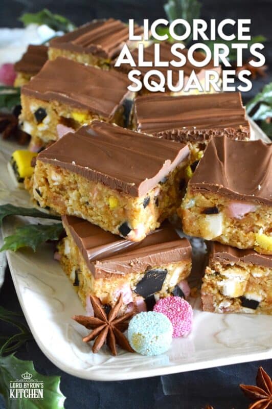 For as long as I can remember, these strongly flavoured chewy candies have been present in our home at Christmastime. I'm talking about Allsorts and this year, I'm incorporating them into a no-bake confection. These licorice squares are uniquely delicious! #allsorts #licorice #candy #squares #nobake #christmas