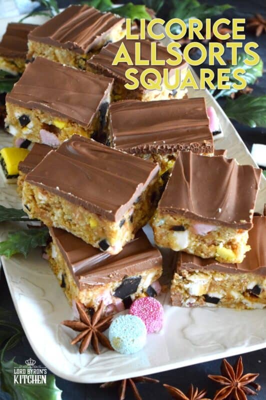 For as long as I can remember, these strongly flavoured chewy candies have been present in our home at Christmastime. I'm talking about Allsorts and this year, I'm incorporating them into a no-bake confection. These licorice squares are uniquely delicious! #allsorts #licorice #candy #squares #nobake #christmas