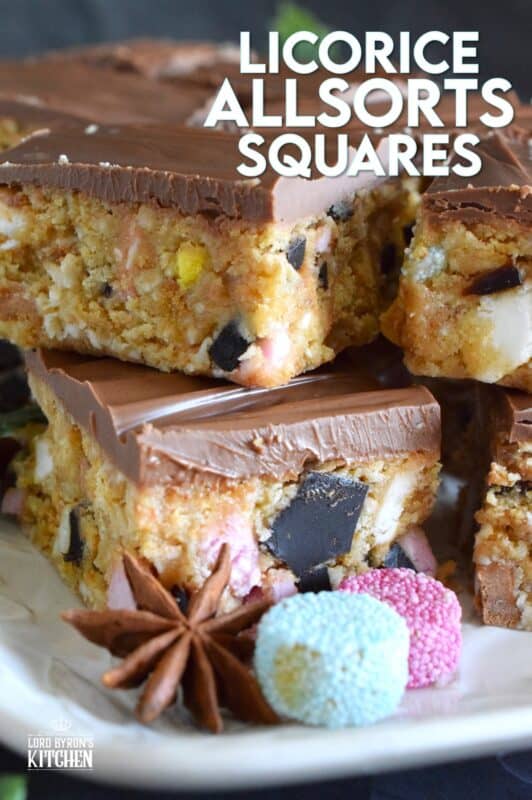 For as long as I can remember, these strongly flavoured chewy candies have been present in our home at Christmastime. I'm talking about Allsorts and this year, I'm incorporating them into a no-bake confection. These licorice squares are uniquely delicious! #allsorts #licorice #candy #squares #nobake #christmas