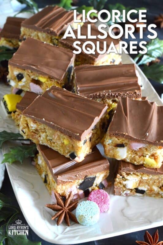 For as long as I can remember, these strongly flavoured chewy candies have been present in our home at Christmastime. I'm talking about Allsorts and this year, I'm incorporating them into a no-bake confection. These licorice squares are uniquely delicious! #allsorts #licorice #candy #squares #nobake #christmas