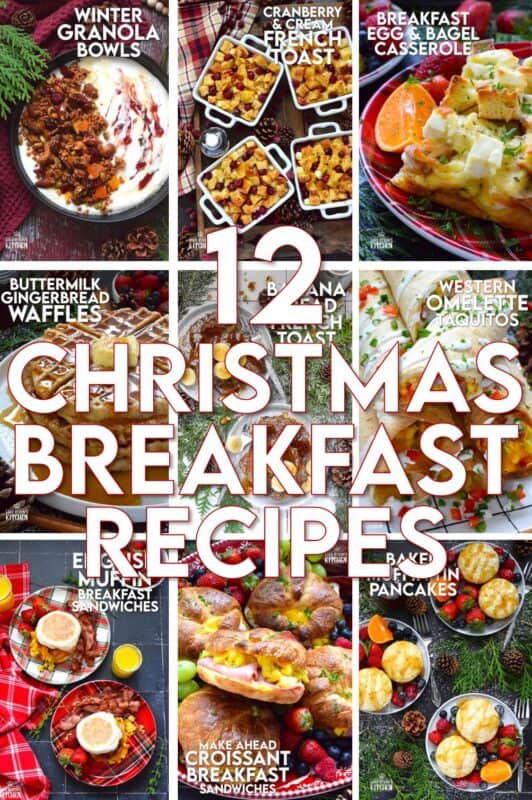 Whether you have a small family or a crowd this holiday, there is a recipe or two in this collection of 12 Christmas Breakfast Recipes that will taste terrific and will eliminate the stress of getting food on the table on Christmas morning! There are even some make-ahead recipes too! #christmas #holiday #breakfast #makeahead