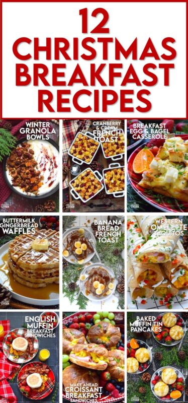 Whether you have a small family or a crowd this holiday, there is a recipe or two in this collection of 12 Christmas Breakfast Recipes that will taste terrific and will eliminate the stress of getting food on the table on Christmas morning! There are even some make-ahead recipes too! #christmas #holiday #breakfast #makeahead