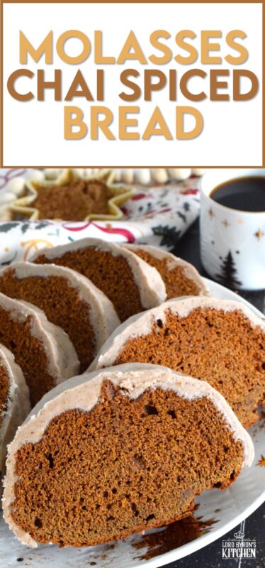 The combination of sweet and sticky molasses with the warm, comforting blend of homemade chai is a match made in holiday heaven! This bread is spiced with chai and baked to perfection. Topped with a thick layer of chai-infused glaze, this bread deserves nothing less than a quiet afternoon and a cup of hot tea! #chai #bread #spiced #loaf #molasses #holiday