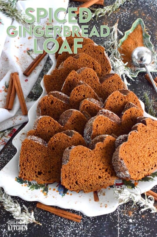 In our home, there are a few confections that show up every Christmas. It just isn't a Lord Byron Christmas without copious amounts of gingerbread in all forms and shapes. This year, I'm adding this Spiced Gingerbread Loaf to the mix. All of the gingerbread ingredients you'd expect, like molasses and brown sugar are present, but with the addition of warming ground spices. #gingerbread #spiced #loaf #bread #cake