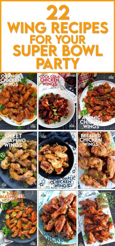 Whether you are the most die-hard football fan or you're just in it for the food and the halftime show, these 22 Wing Recipes will elevate your super bowl party and make it memorable for everyone! This collection of chicken wing recipes will have a flavour or two for every wing lover, so save this list and use it for other events too! #wings #chicken #saucy #superbowl #party #appetizers