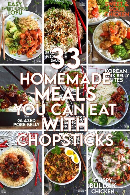 National Chopstick Day is coming up, so here is a list of 33 Homemade Meals You Can Eat With Chopsticks! These recipes are absolutely delicious and if you're much like me, they will put your chopstick skills to the test! I need lots of practice still, so these recipes should certainly help! #chopsticks #national #chopstickday #asianrecipes #list #collection