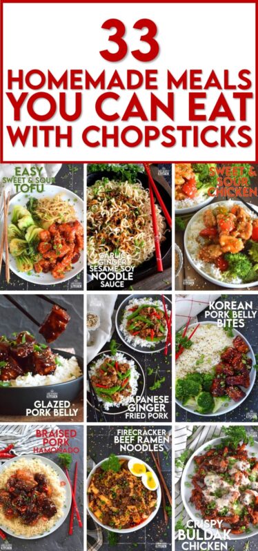National Chopstick Day is coming up, so here is a list of 33 Homemade Meals You Can Eat With Chopsticks! These recipes are absolutely delicious and if you're much like me, they will put your chopstick skills to the test! I need lots of practice still, so these recipes should certainly help! #chopsticks #national #chopstickday #asianrecipes #list #collection