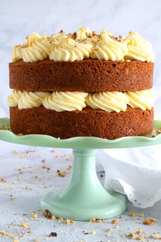 My favourite cake is a carrot cake with cream cheese frosting - more specifically, it's this particular carrot cake recipe. Known to my daughter as Poppy Merrick, this is the recipe he used as a cook for over 30 years on the Canadian Coast Guard. This cake is super moist and flavourful! #carrotcake #cake #carrot #frosting #creamcheese
