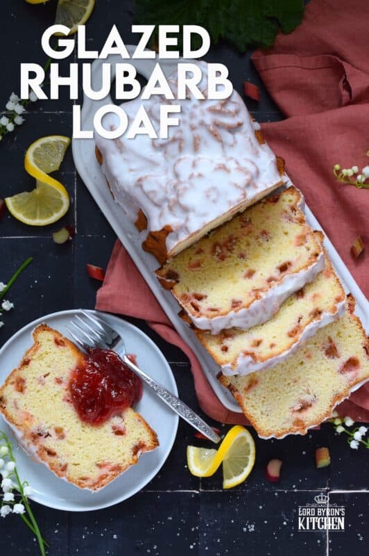 Prepared with lots of fresh rhubarb, this moist and delicious, lemony and refreshing loaf is drizzled with a sweet sugary glaze. Glazed Rhubarb Loaf is a perfect dessert or a lovely addition to your afternoon tea. This is a late-spring brunch item that doubles as an evening after-dinner dessert. #loaf #bread #cake #rhubarb #fresh