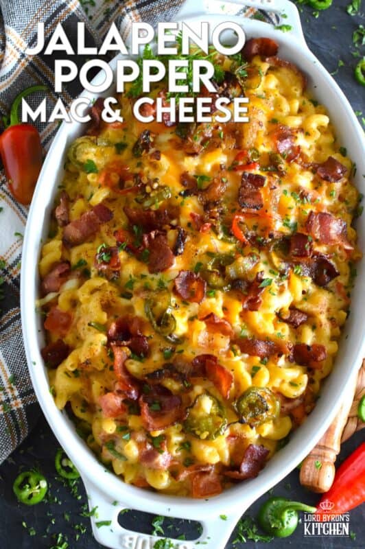 Macaroni and Cheese is always good even when it's bad, but you haven't tasted good until you've feasted on this Jalapeno Popper Mac and Cheese! Not only is it the cheesiest and creamiest, but it's also loaded with jalapenos, crispy bacon, fresh green onions, and chopped tomatoes too! #macandcheese #macaroni #cheese #jalapeno #jalapenopopper