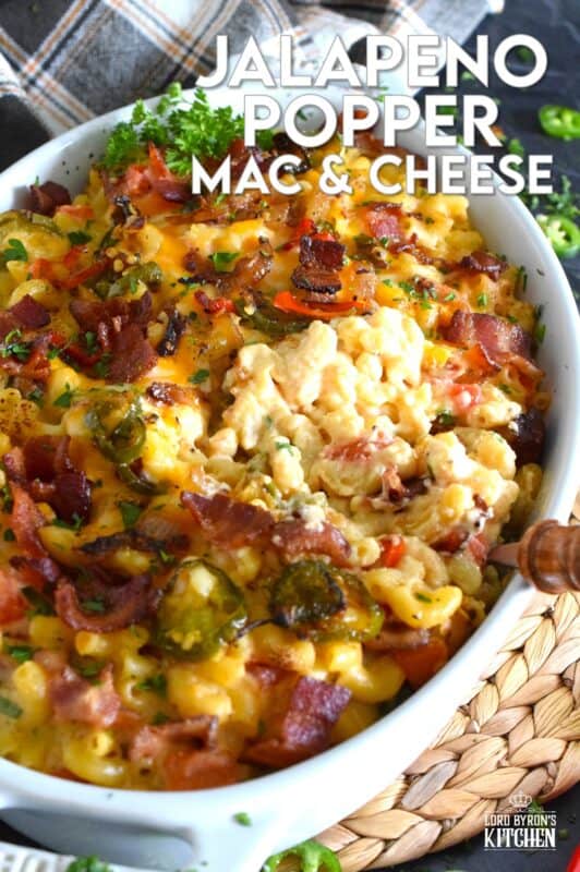 Macaroni and Cheese is always good even when it's bad, but you haven't tasted good until you've feasted on this Jalapeno Popper Mac and Cheese! Not only is it the cheesiest and creamiest, but it's also loaded with jalapenos, crispy bacon, fresh green onions, and chopped tomatoes too! #macandcheese #macaroni #cheese #jalapeno #jalapenopopper