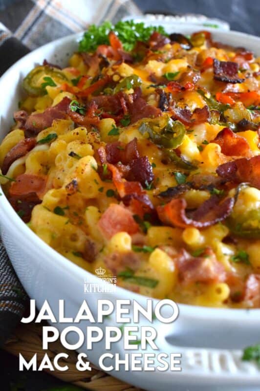 Macaroni and Cheese is always good even when it's bad, but you haven't tasted good until you've feasted on this Jalapeno Popper Mac and Cheese! Not only is it the cheesiest and creamiest, but it's also loaded with jalapenos, crispy bacon, fresh green onions, and chopped tomatoes too! #macandcheese #macaroni #cheese #jalapeno #jalapenopopper