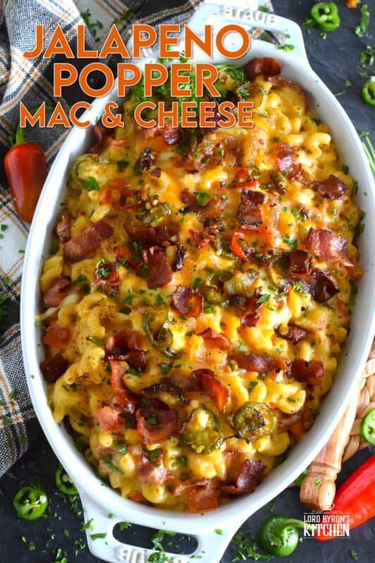 Macaroni and Cheese is always good even when it's bad, but you haven't tasted good until you've feasted on this Jalapeno Popper Mac and Cheese! Not only is it the cheesiest and creamiest, but it's also loaded with jalapenos, crispy bacon, fresh green onions, and chopped tomatoes too! #macandcheese #macaroni #cheese #jalapeno #jalapenopopper