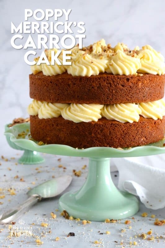 My favourite cake is a carrot cake with cream cheese frosting - more specifically, it's this particular carrot cake recipe. Known to my daughter as Poppy Merrick, this is the recipe he used as a cook for over 30 years on the Canadian Coast Guard. This cake is super moist and flavourful! #carrotcake #cake #carrot #frosting #creamcheese