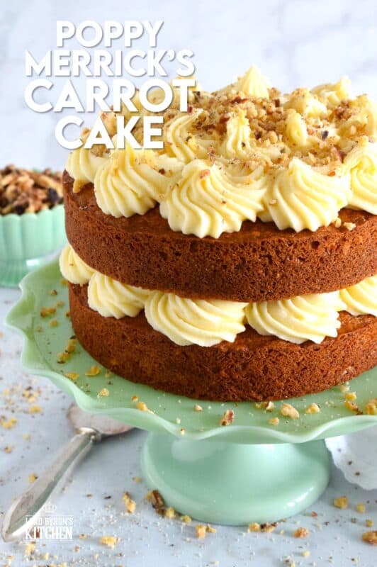 My favourite cake is a carrot cake with cream cheese frosting - more specifically, it's this particular carrot cake recipe. Known to my daughter as Poppy Merrick, this is the recipe he used as a cook for over 30 years on the Canadian Coast Guard. This cake is super moist and flavourful! #carrotcake #cake #carrot #frosting #creamcheese