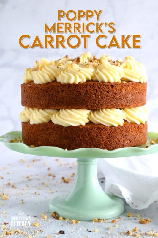 My favourite cake is a carrot cake with cream cheese frosting - more specifically, it's this particular carrot cake recipe. Known to my daughter as Poppy Merrick, this is the recipe he used as a cook for over 30 years on the Canadian Coast Guard. This cake is super moist and flavourful! #carrotcake #cake #carrot #frosting #creamcheese
