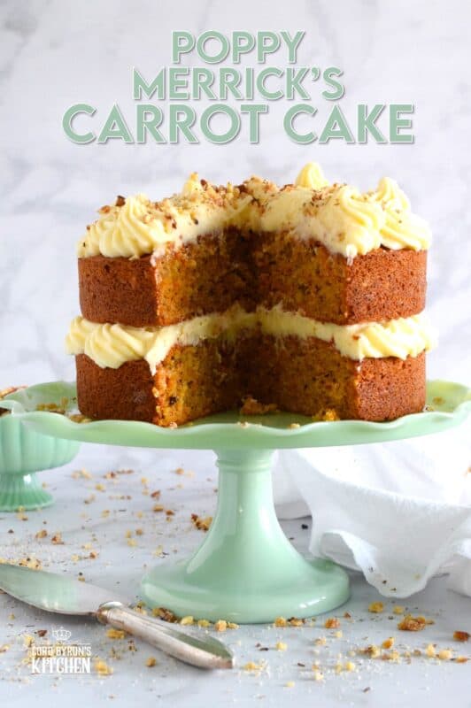 My favourite cake is a carrot cake with cream cheese frosting - more specifically, it's this particular carrot cake recipe. Known to my daughter as Poppy Merrick, this is the recipe he used as a cook for over 30 years on the Canadian Coast Guard. This cake is super moist and flavourful! #carrotcake #cake #carrot #frosting #creamcheese