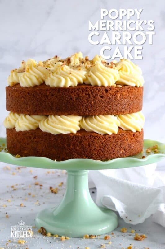 My favourite cake is a carrot cake with cream cheese frosting - more specifically, it's this particular carrot cake recipe. Known to my daughter as Poppy Merrick, this is the recipe he used as a cook for over 30 years on the Canadian Coast Guard. This cake is super moist and flavourful! #carrotcake #cake #carrot #frosting #creamcheese