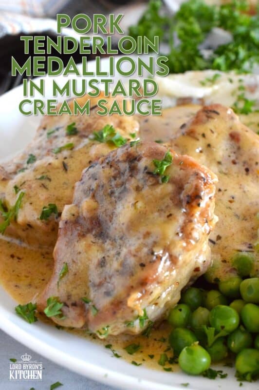 A weeknight family favourite to be sure, these Pork Tenderloin Medallions in Honey Mustard Cream Sauce are quick and easy to prepare, but more importantly, they are delicious! Seared and simmered in a savoury, herby, warming sauce, you can be sure the pork is browned on the outside yet moist and tender on the inside! #pork #tenderloin #honeymustard #sauce #creamy #family #dinner