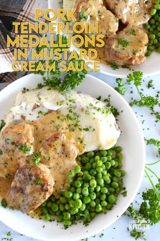 A weeknight family favourite to be sure, these Pork Tenderloin Medallions in Honey Mustard Cream Sauce are quick and easy to prepare, but more importantly, they are delicious! Seared and simmered in a savoury, herby, warming sauce, you can be sure the pork is browned on the outside yet moist and tender on the inside! #pork #tenderloin #honeymustard #sauce #creamy #family #dinner