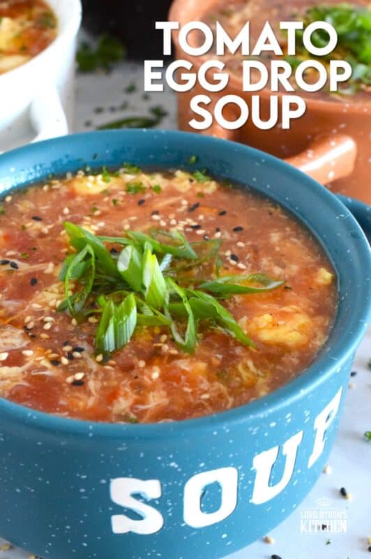 This quick and easy savoury Tomato Egg Drop Soup is prepared from start to finish in about 20 minutes! Better than the soup they serve at your favourite Chinese restaurant, and with an optional splash of hot sauce, the cozy and warm soup is hearty and healthy too! #asian #soup #eggdrop #vegetarian #eggs