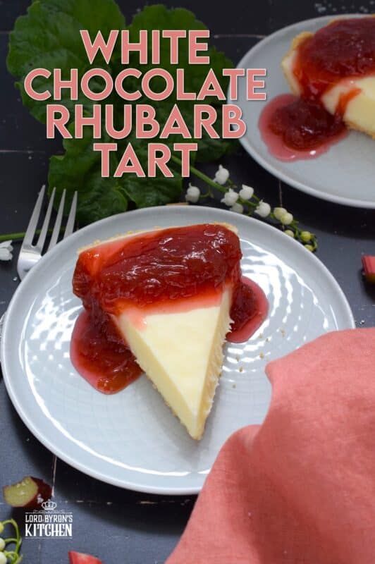 This White Chocolate Rhubarb Tart is a no-bake dessert that requires only four ingredients for the pie itself! The sweet, silky, and creamy filling is a perfect match for the tartness of the homemade rhubarb compote! #rhubarb #compote #tart #pie #nobake #white #chocolate