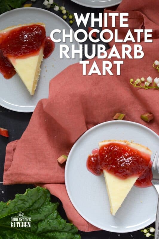This White Chocolate Rhubarb Tart is a no-bake dessert that requires only four ingredients for the pie itself! The sweet, silky, and creamy filling is a perfect match for the tartness of the homemade rhubarb compote! #rhubarb #compote #tart #pie #nobake #white #chocolate