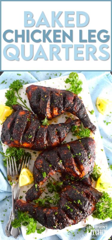 These Baked Chicken Leg Quarters are super easy to prepare! Not only are they savoury with a little spiciness, they're also flavoured with some common Asian ingredients. Deeply scoring the chicken creates opportunity for the seasoning to sink into the chicken, making the often overlooked chicken leg deliciously enjoyable! #chicken #quarters #legs #baked #oven
