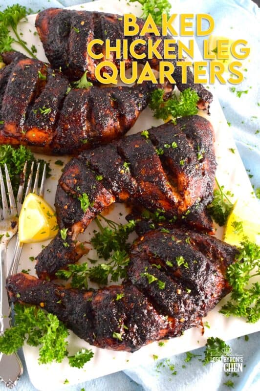 These Baked Chicken Leg Quarters are super easy to prepare! Not only are they savoury with a little spiciness, they're also flavoured with some common Asian ingredients. Deeply scoring the chicken creates opportunity for the seasoning to sink into the chicken, making the often overlooked chicken leg deliciously enjoyable! #chicken #quarters #legs #baked #oven