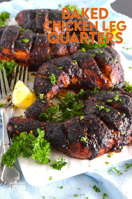 These Baked Chicken Leg Quarters are super easy to prepare! Not only are they savoury with a little spiciness, they're also flavoured with some common Asian ingredients. Deeply scoring the chicken creates opportunity for the seasoning to sink into the chicken, making the often overlooked chicken leg deliciously enjoyable! #chicken #quarters #legs #baked #oven